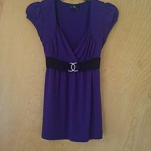 V Neck Purple and Black Blouse
